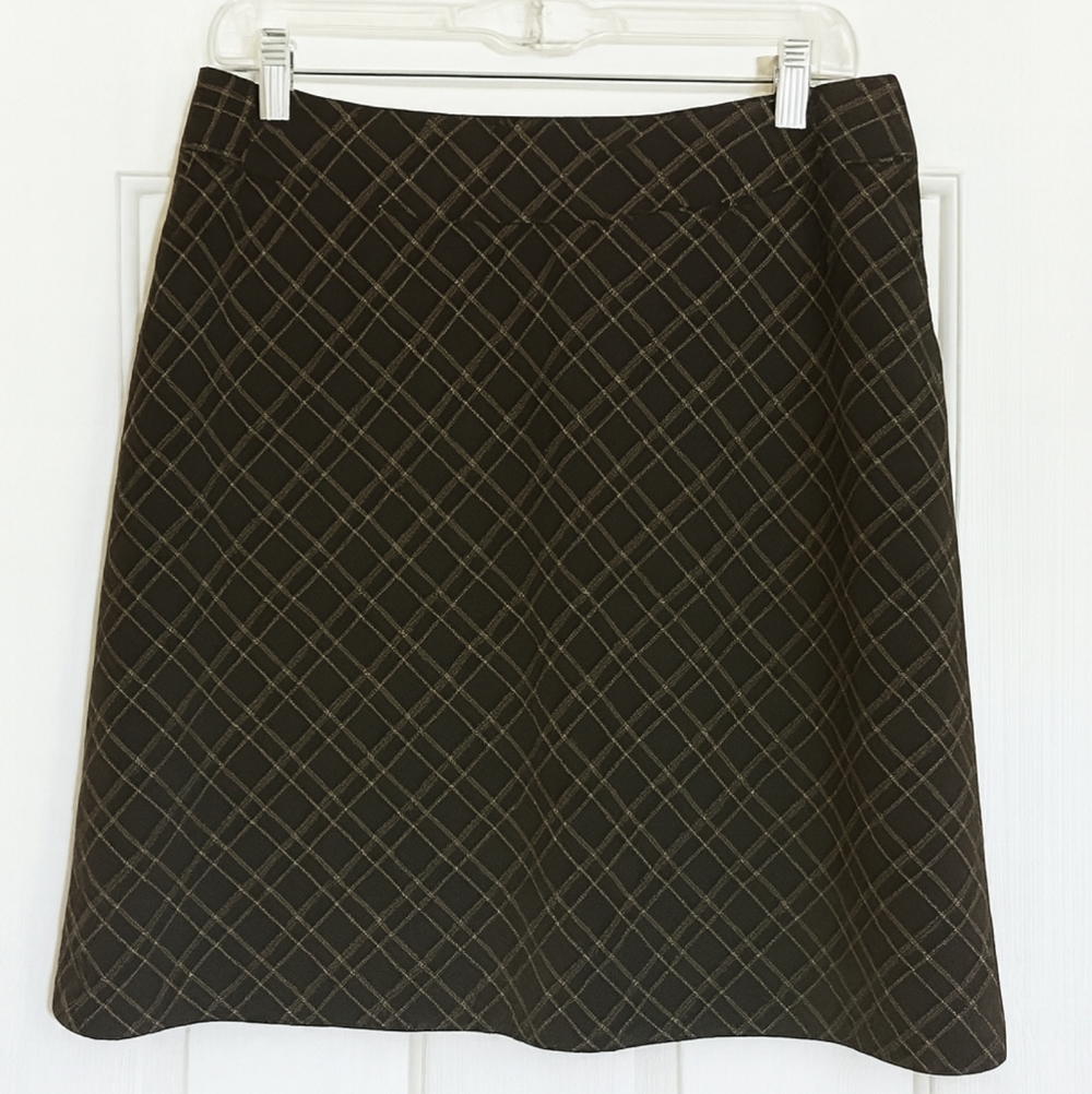 H&M Black Tan Plaid A‑Line Skirt | Classic Check Knee Length | Size 14 - Picture 3 of 11